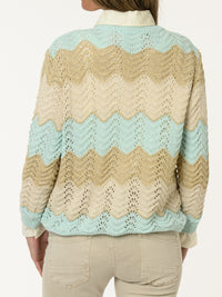 Chandail en crochet beige et aqua avec dorures