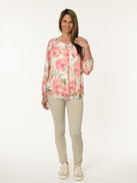 Blouse romantique avec imprimé de fleurs roses