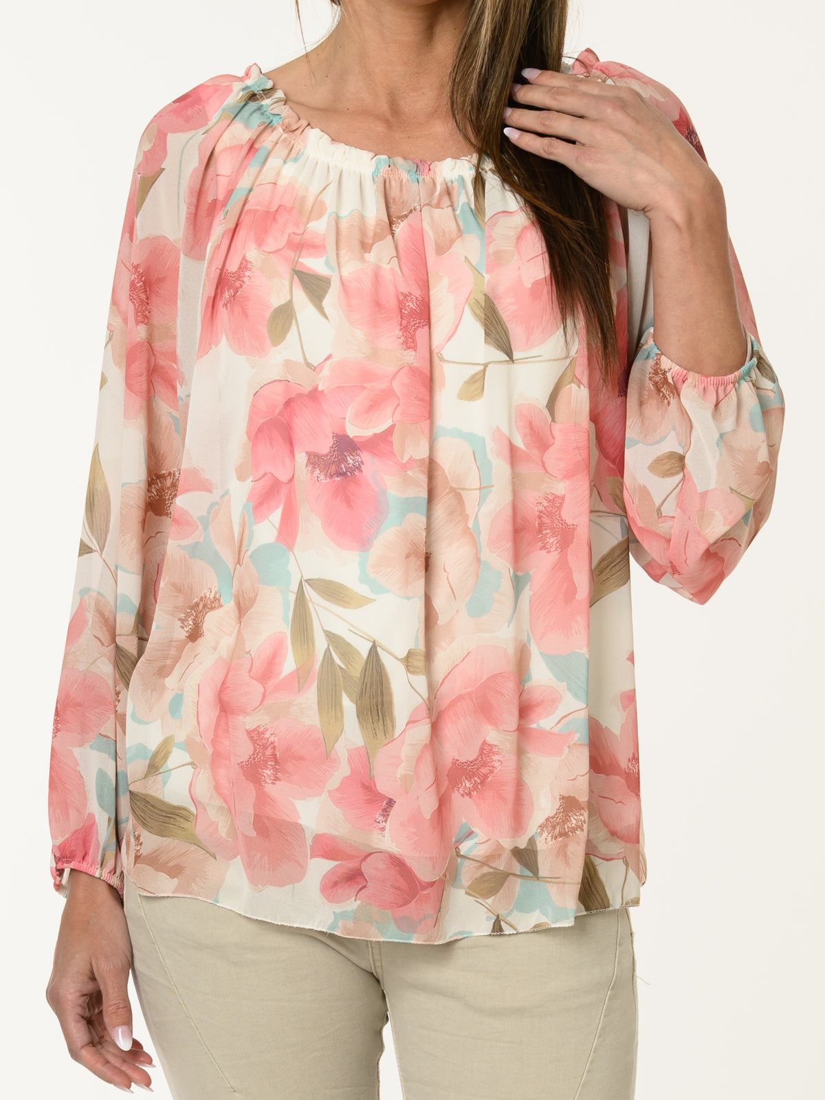 Blouse romantique avec imprimé de fleurs roses