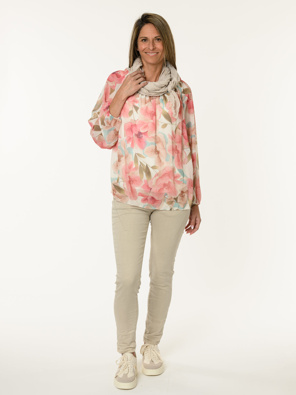 Blouse romantique avec imprimé de fleurs roses