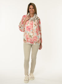 Blouse romantique avec imprimé de fleurs roses