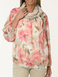 Blouse romantique avec imprimé de fleurs roses
