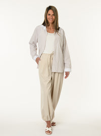 Chemise rayée moka et blanc avec brillants