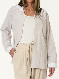 Chemise rayée moka et blanc avec brillants