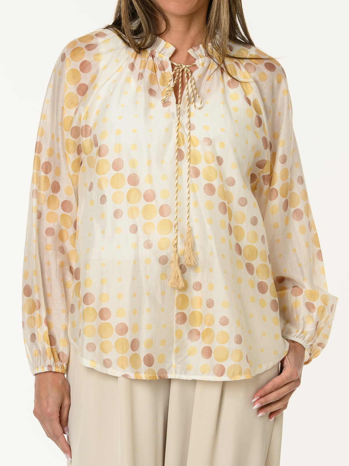 Blouse romantique à motifs de pois jaunes