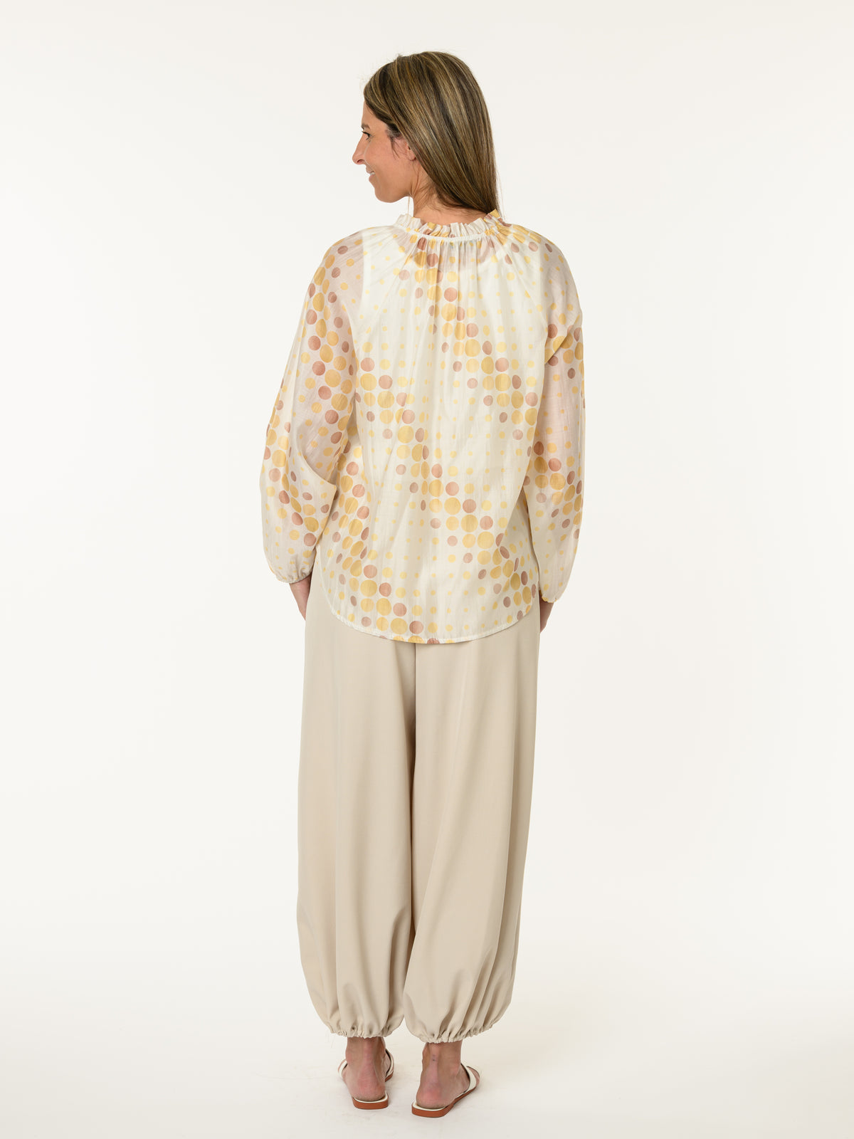 Blouse romantique à motifs de pois jaunes