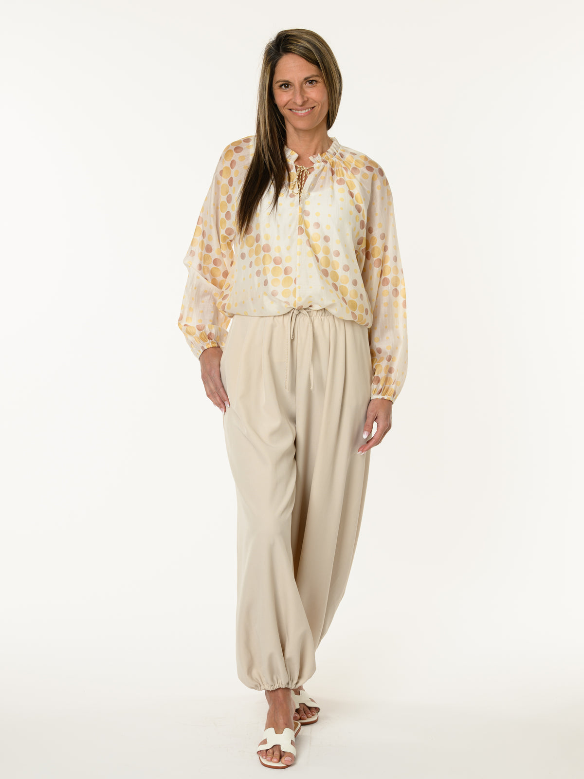 Blouse romantique à motifs de pois jaunes