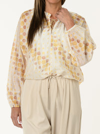 Blouse romantique à motifs de pois jaunes