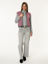 Débardeur rayé gris et fuchsia