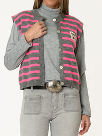 Débardeur rayé gris et fuchsia