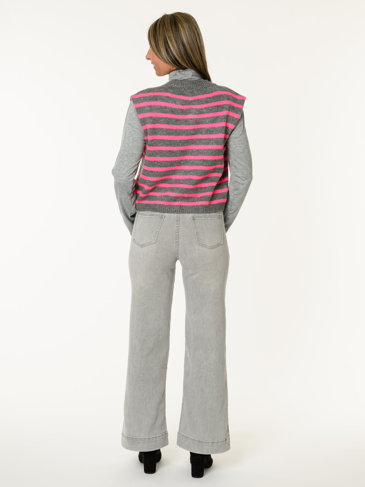 Débardeur rayé gris et fuchsia