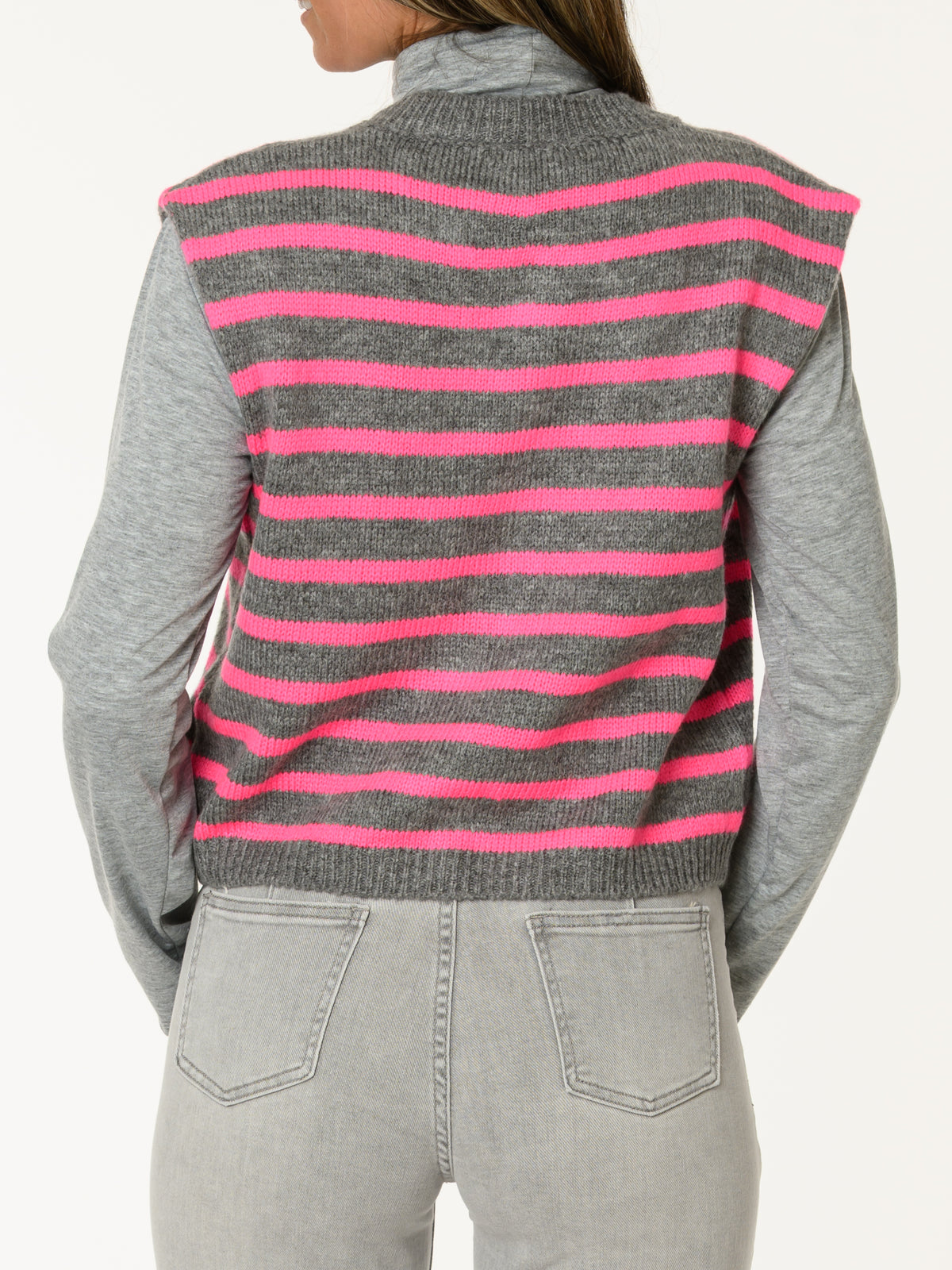 Débardeur rayé gris et fuchsia