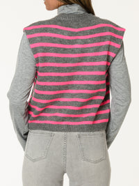 Débardeur rayé gris et fuchsia
