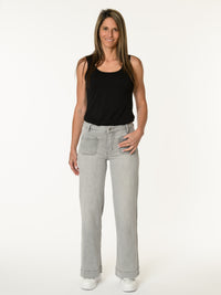 Jeans gris palazzo avec poches appliquées