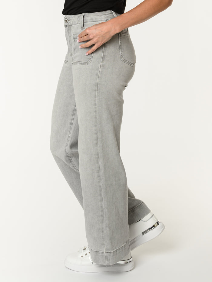 Jeans gris palazzo avec poches appliquées