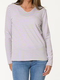 Chandail blanc avec rayures lilas