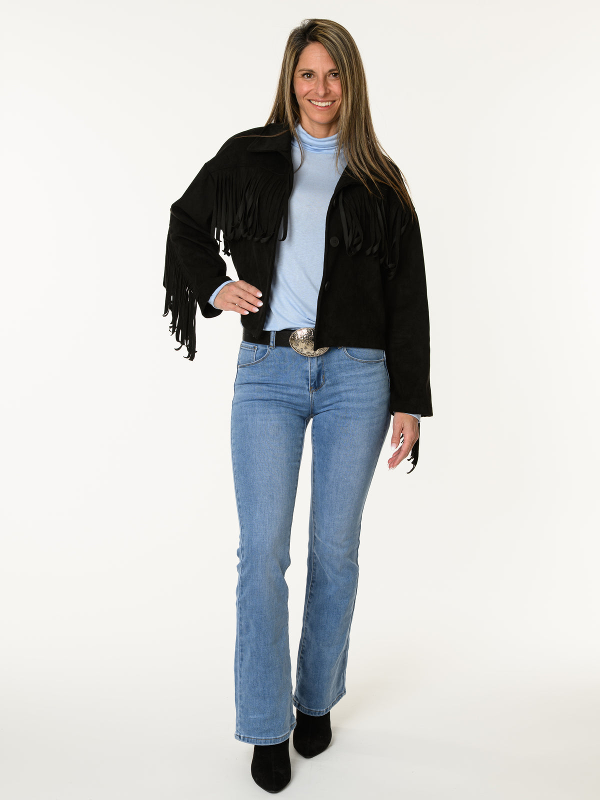 Chandail bleu pâle à col montant