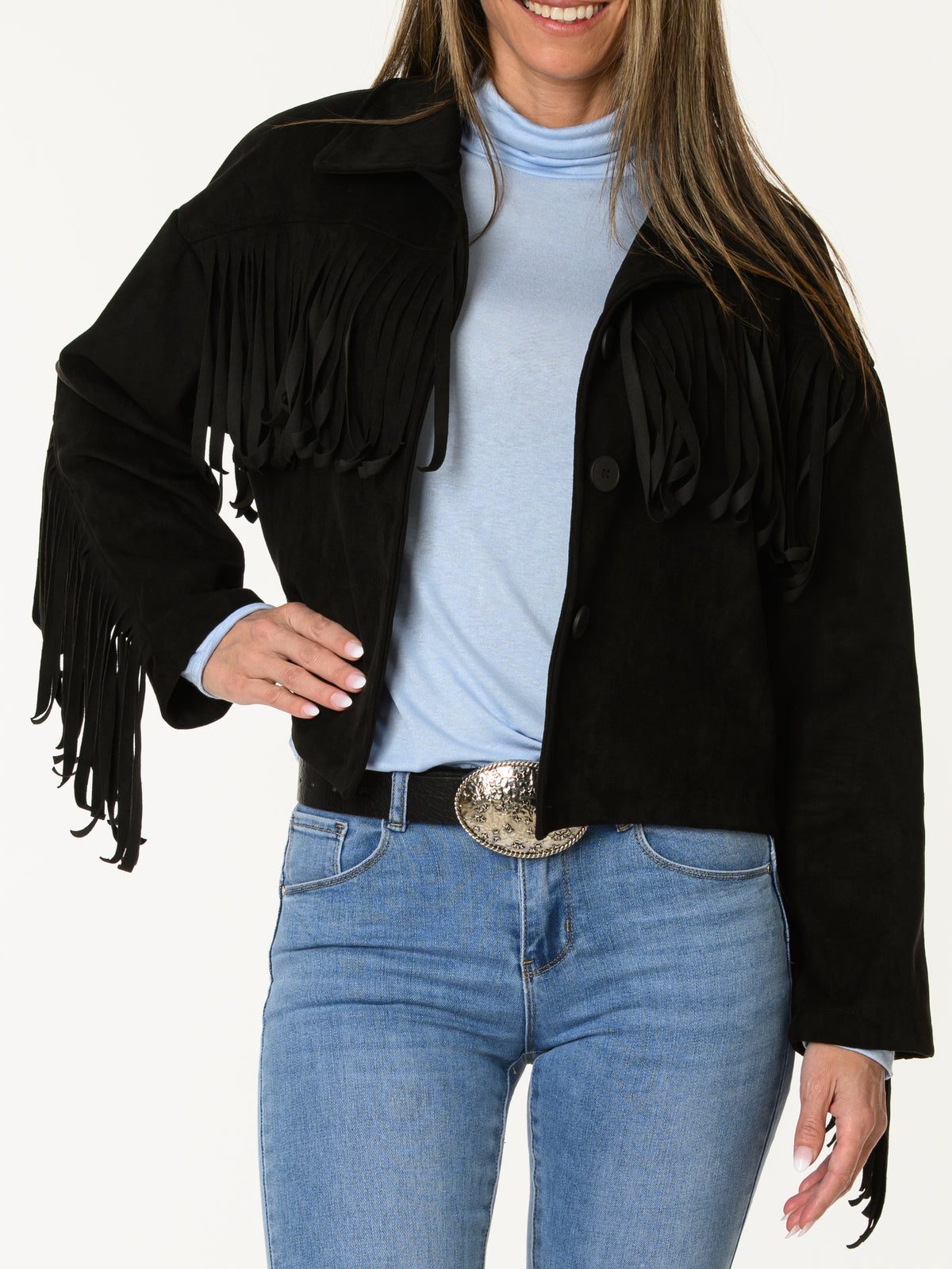 Chandail bleu pâle à col montant