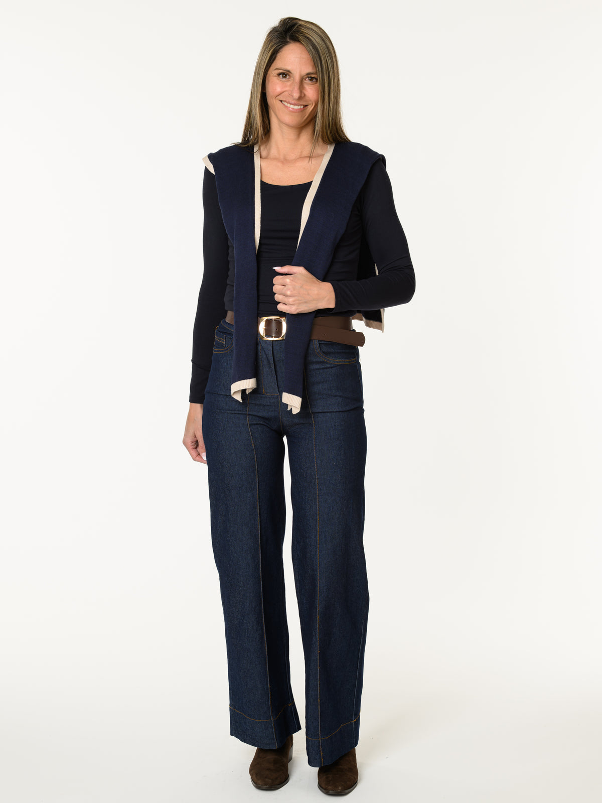 Châle marine et beige