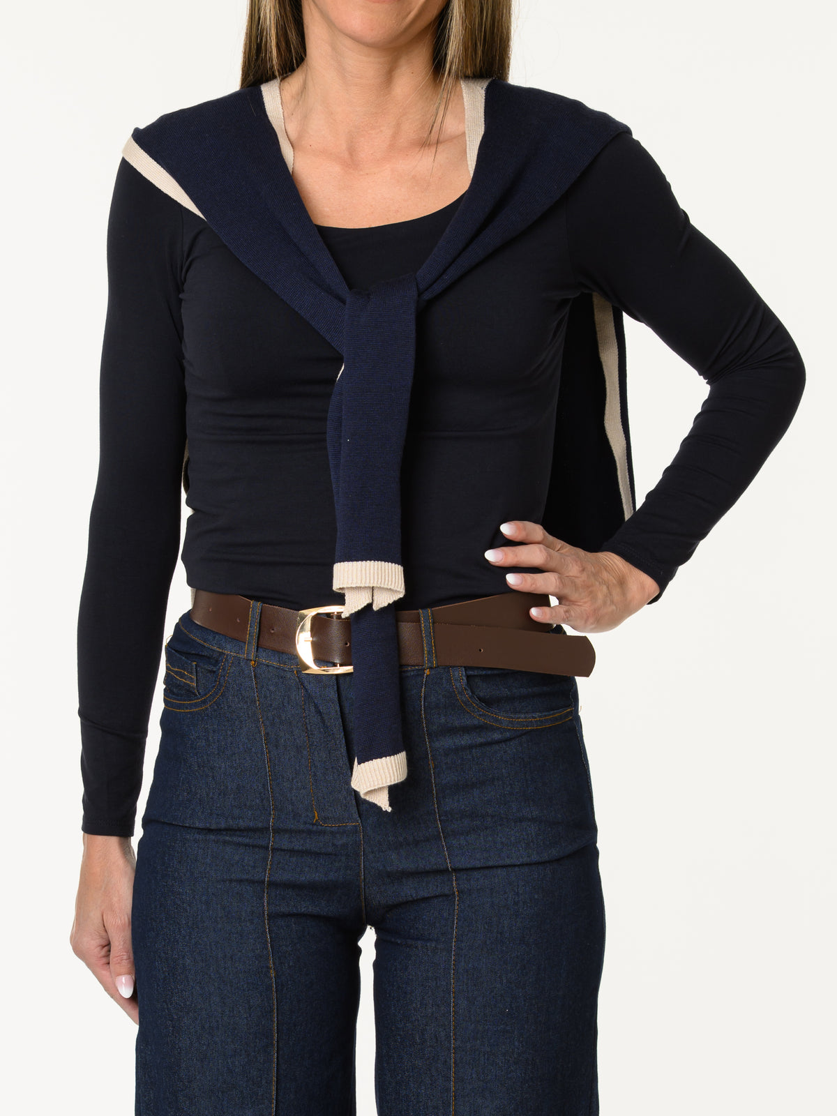 Châle marine et beige