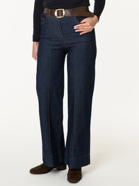 Jeans palazzo bleu foncé avec ceinture
