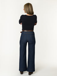 Jeans palazzo bleu foncé avec ceinture