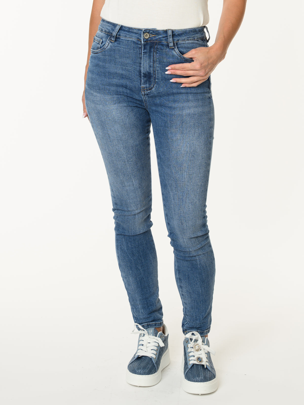 Jeans skinny bleu délavé