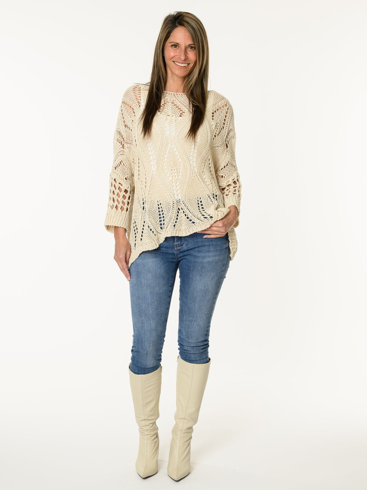 Chandail en crochet beige uni style bohème