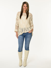 Chandail en crochet beige uni style bohème