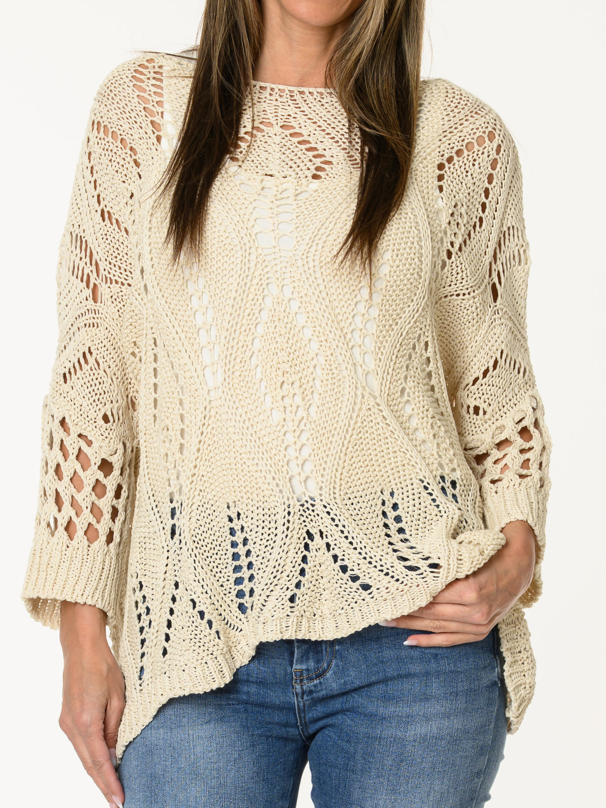 Chandail en crochet beige uni style bohème