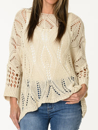 Chandail en crochet beige uni style bohème