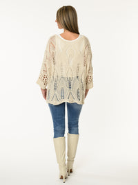 Chandail en crochet beige uni style bohème