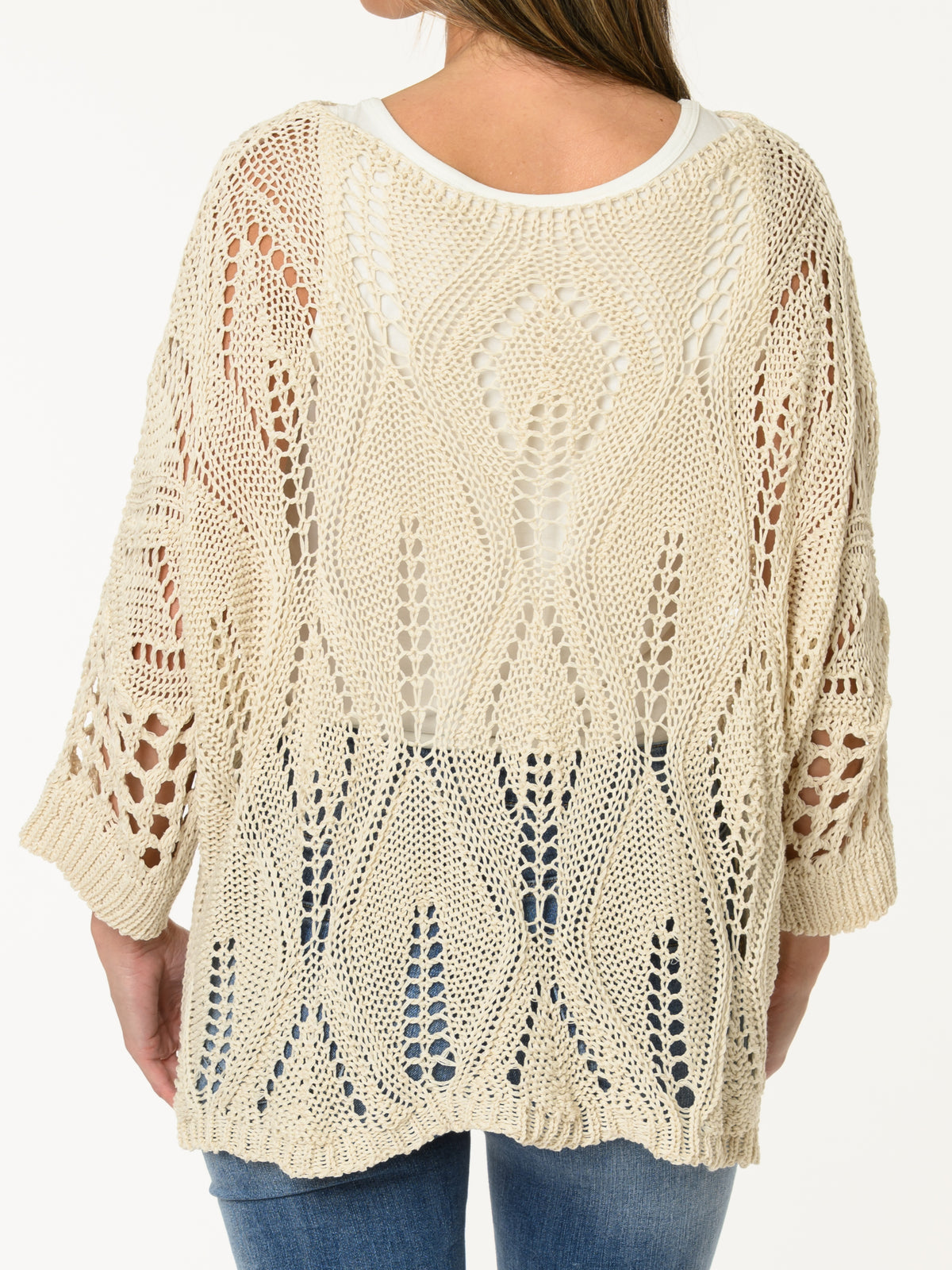 Chandail en crochet beige uni style bohème