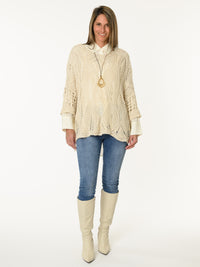 Chandail en crochet beige uni style bohème