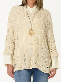 Chandail en crochet beige uni style bohème