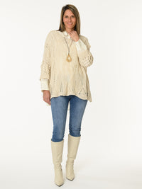 Chandail en crochet beige uni style bohème