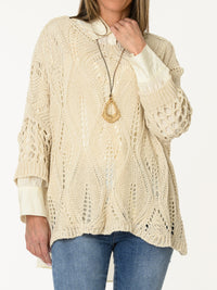 Chandail en crochet beige uni style bohème