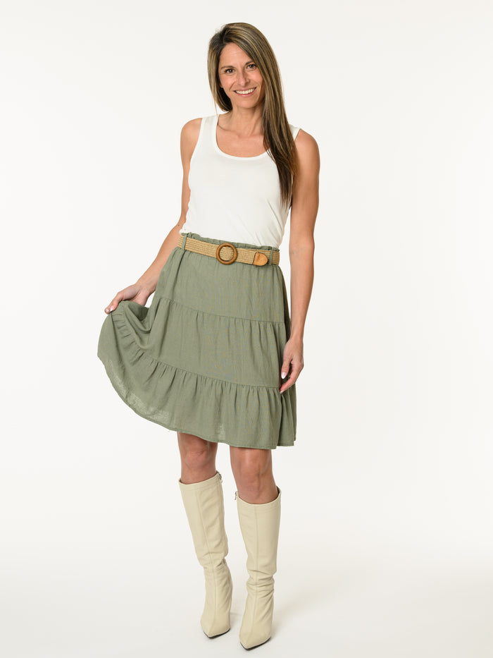 Jupe kaki avec ceinture en jute