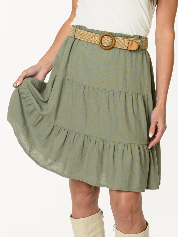 Jupe kaki avec ceinture en jute
