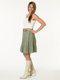 Jupe kaki avec ceinture en jute