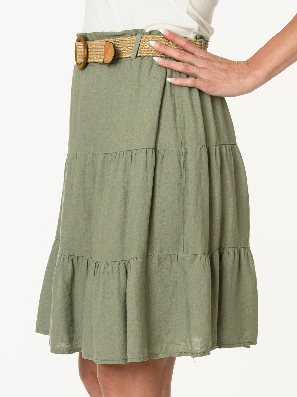 Jupe kaki avec ceinture en jute