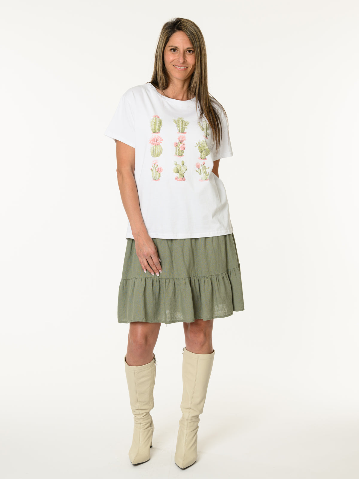 T-shirt blanc avec imprimé de cactus