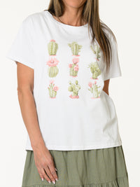 T-shirt blanc avec imprimé de cactus