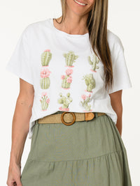 T-shirt blanc avec imprimé de cactus