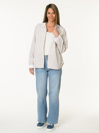 Chemise rayée moka et blanc avec brillants