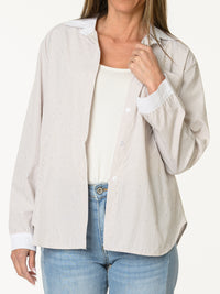 Chemise rayée moka et blanc avec brillants