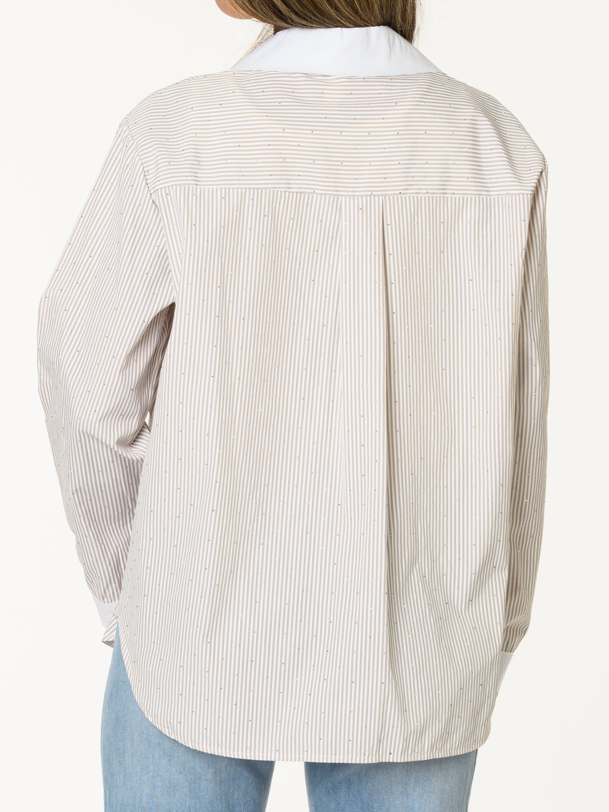 Chemise rayée moka et blanc avec brillants