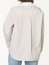 Chemise rayée moka et blanc avec brillants