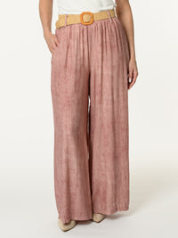 Pantalon palazzo rose avec ceinture