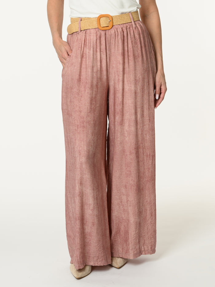 Pantalon palazzo rose avec ceinture